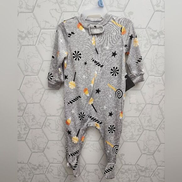 Halloween Baby Bodysuit Infant Full Zip Footies One Piece Candy Corn Stars - Picture 2 of 5